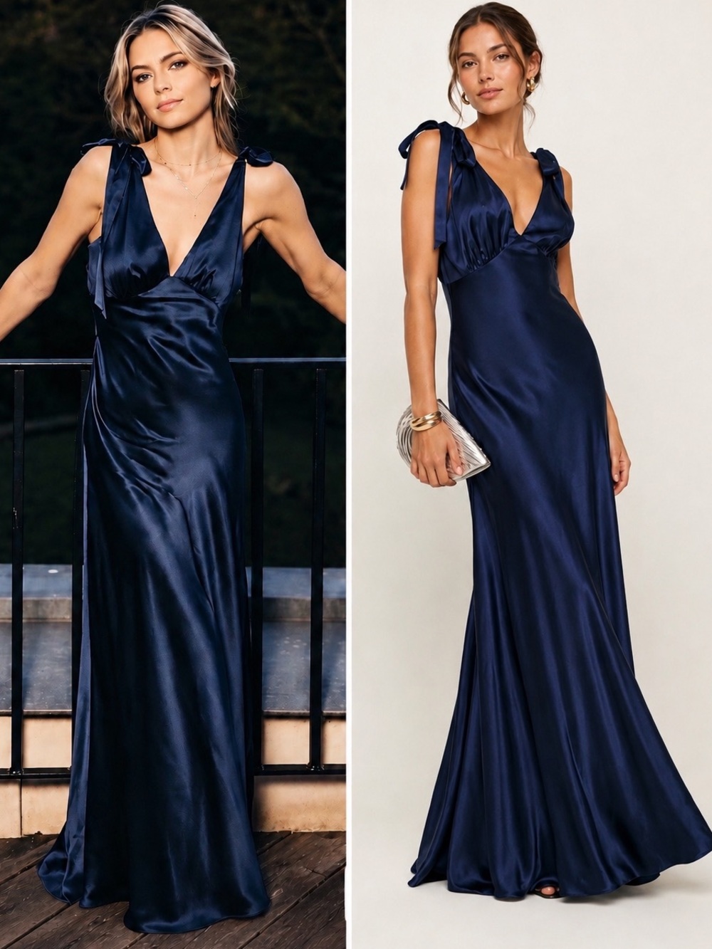 Reformation Pernille Silk Tie Strap Maxi Dress V-Neck Formal Gown Navy Blue